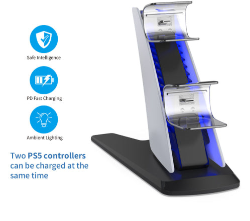 PS5 Wireless Dual Controller Charging Dock With Blue Light