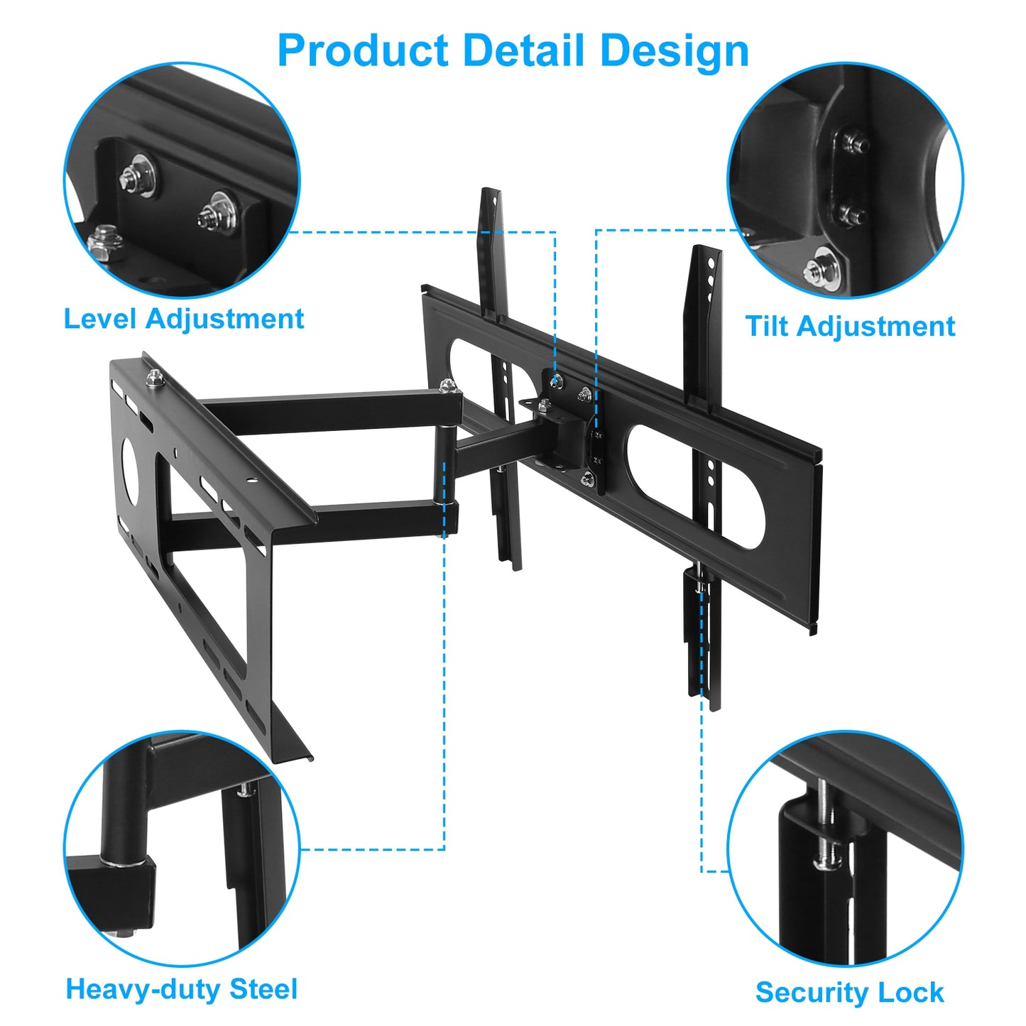 1Pc Full Motion TV Wall Mount Swivel Tilt TV Wall Rack Support 37in To 70in TV Wall Mount Max VESA Up To 600x400mm Holds Up To 99LBS