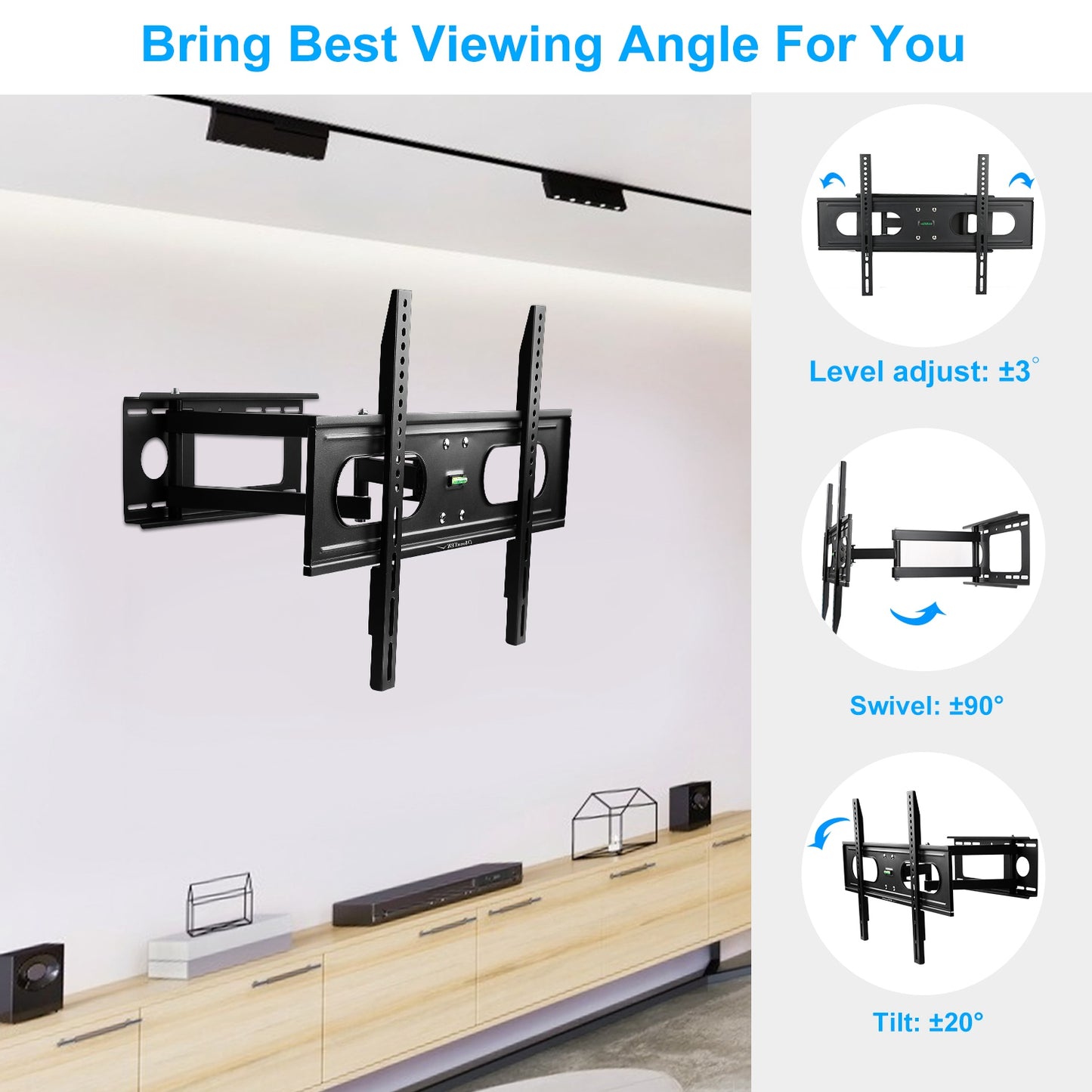 1Pc Full Motion TV Wall Mount Swivel Tilt TV Wall Rack Support 37in To 70in TV Wall Mount Max VESA Up To 600x400mm Holds Up To 99LBS