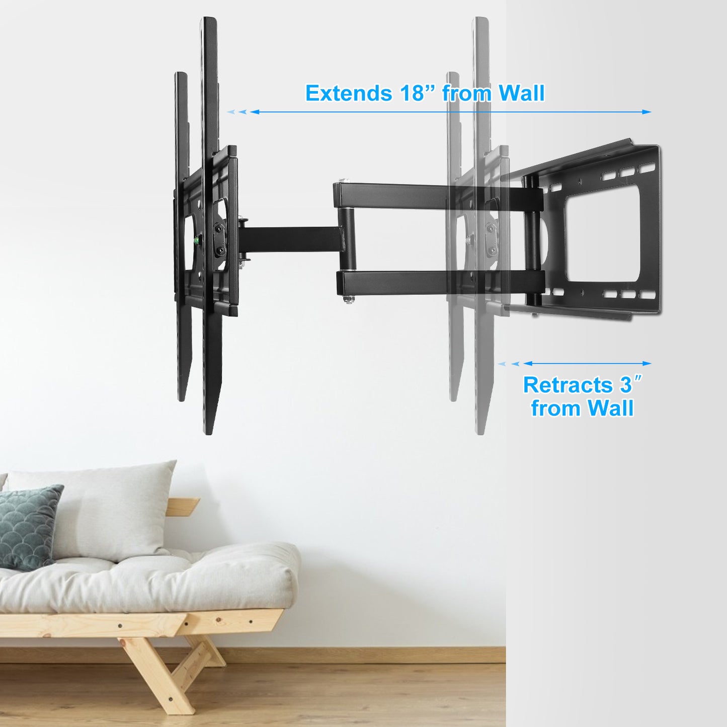 1Pc Full Motion TV Wall Mount Swivel Tilt TV Wall Rack Support 37in To 70in TV Wall Mount Max VESA Up To 600x400mm Holds Up To 99LBS