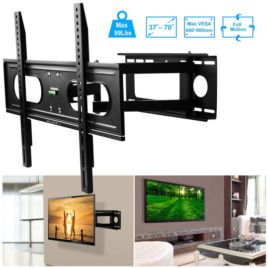 1Pc Full Motion TV Wall Mount Swivel Tilt TV Wall Rack Support 37in To 70in TV Wall Mount Max VESA Up To 600x400mm Holds Up To 99LBS